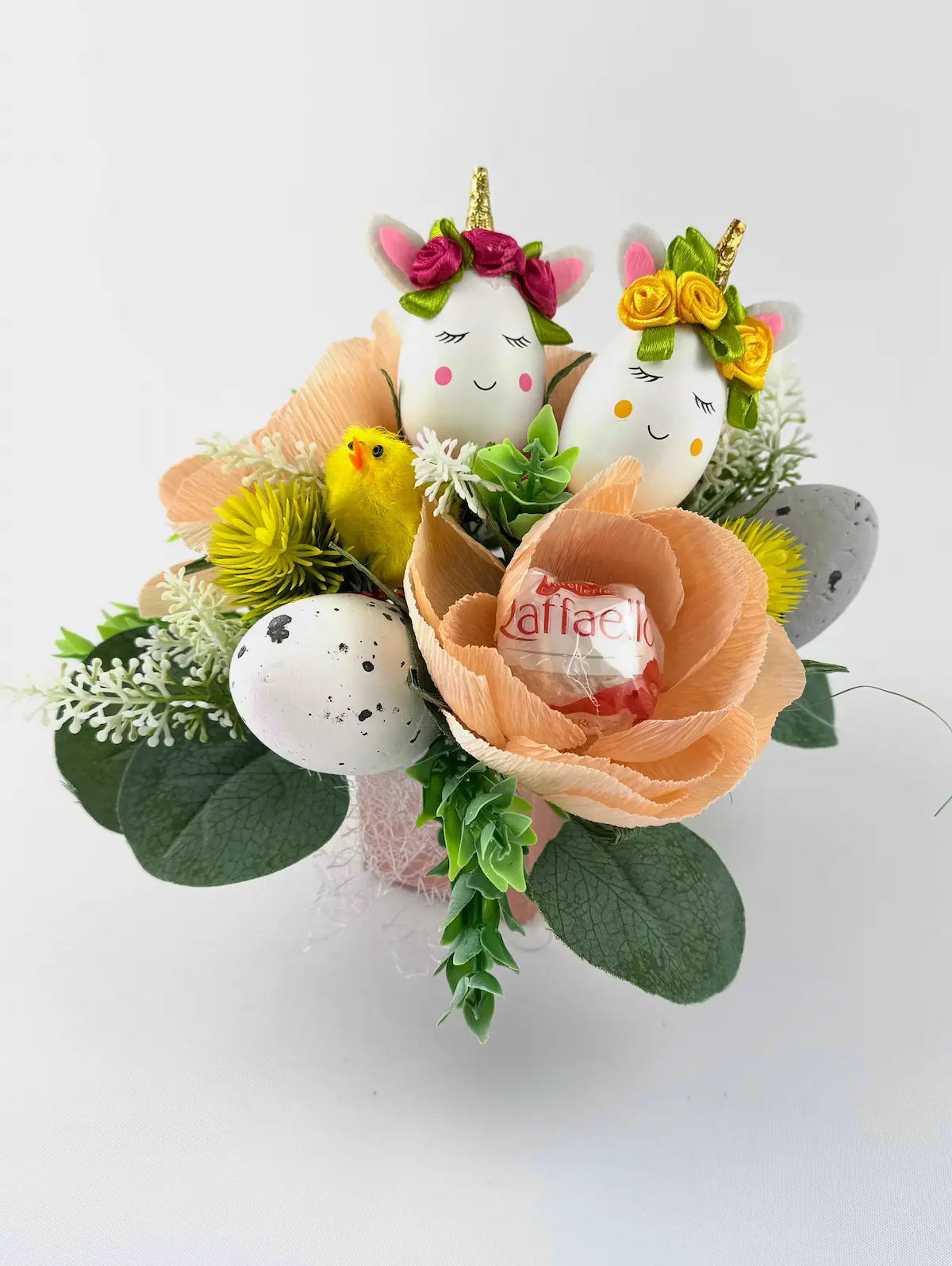 Light Orange Flower Arrangement with Raffaello inside