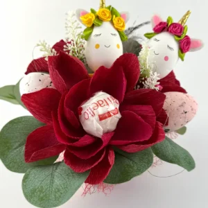 Dark Red Flower Arrangement with Raffaello inside