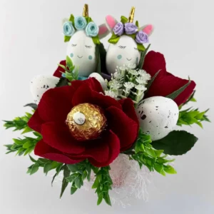 Dark Red Flower Arrangement with Ferrero Rocher inside